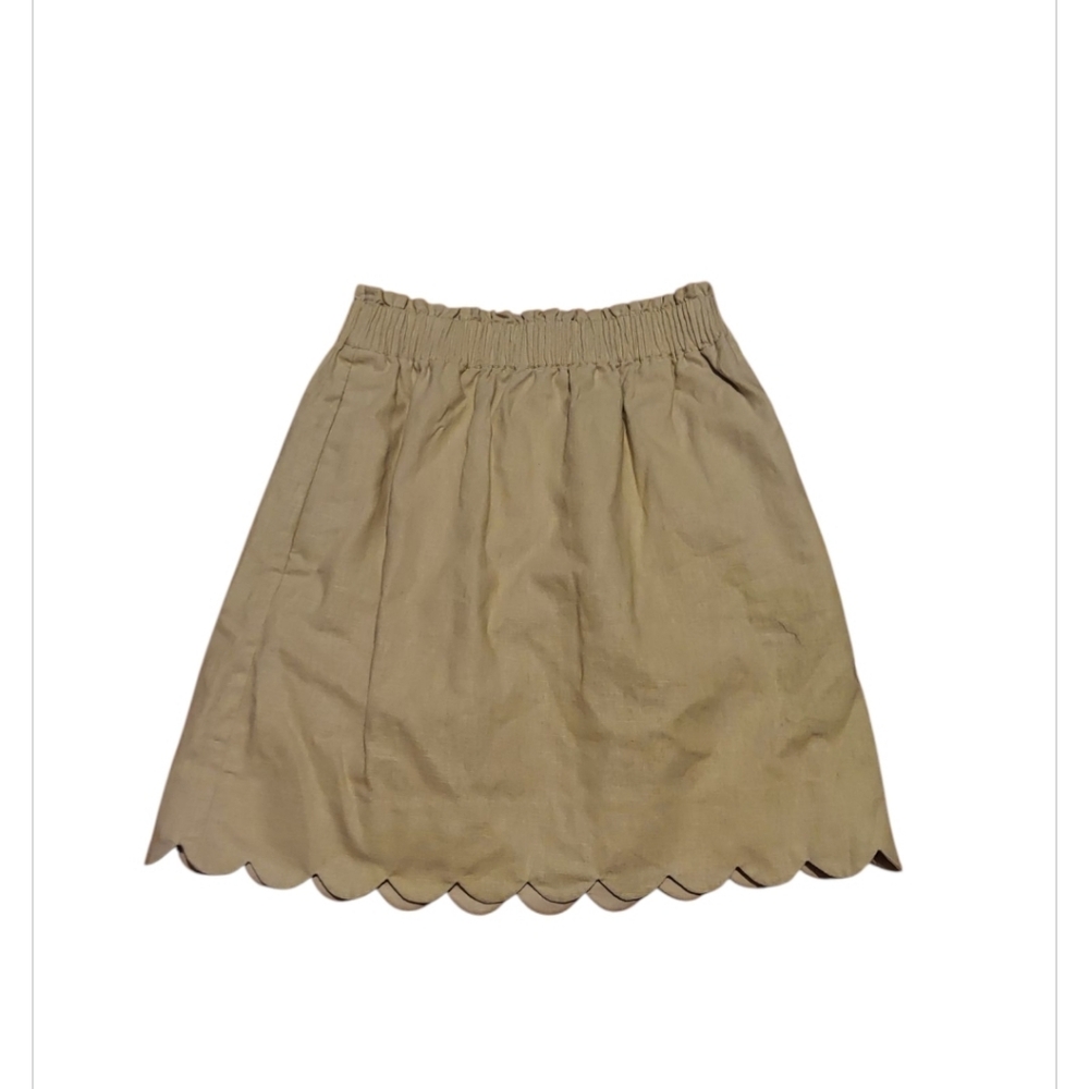 J. Crew Linen Cotton Scallop Hem Skirt Tan Beige Preppy 0 Beach Boho Festival